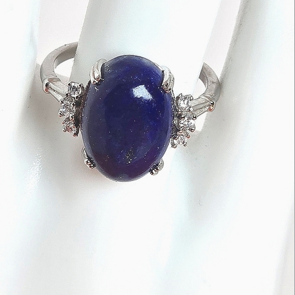 Natural Lapis Lazuli & CZ 925 Sterling Silver Ring - Picture 6 of 9